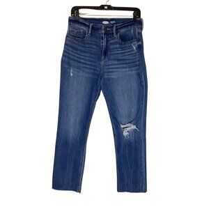 Old Navy The Power Jean Women’s 8 Blue Perfect Straight Ankle Jeans Distressed
